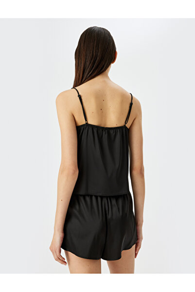 Koton Front Tie Bow Detailed Sling Satin Pajama Top