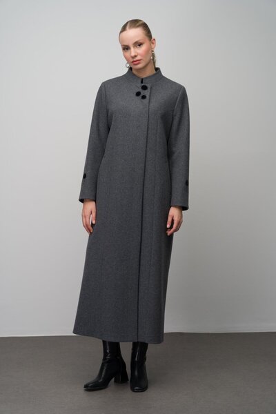 Olcay Vrchní nátěr s vrchním nátěrem na límec pro soudce ze směsi vlny nadměrných velikostí - Antracit 6632 s detailem zpracování