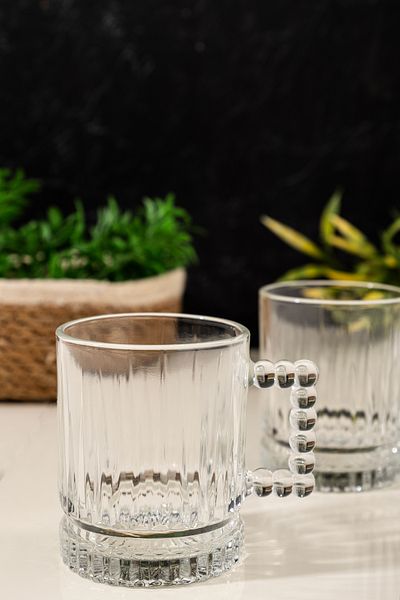 ORTAKÖY CENNETİ طقم من 6 أكواب شاي مطرزة بالخرز الزجاجي - تصميم أنيق وفاخر، حجم 220 سم مكعب، رقم 8. 5 ارتفاع 7 سم فم