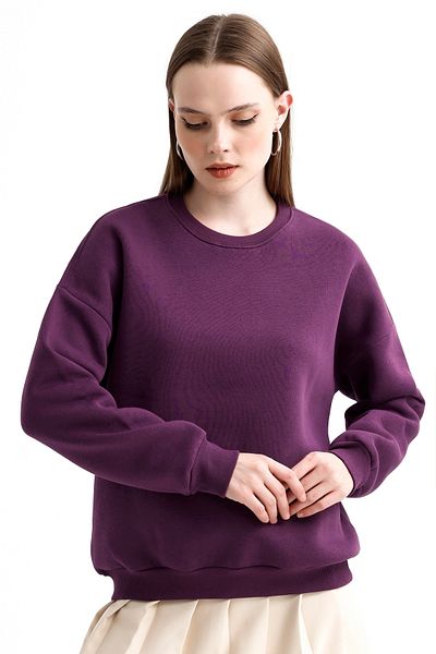 MD trend Hanorac oversize de bază pentru damă, cu decolteu, cu fleece în interior