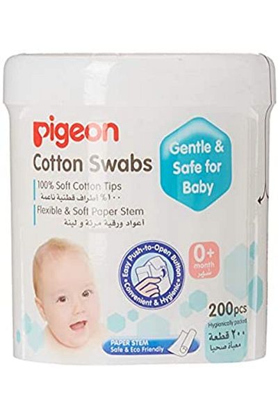 Pigeon Extra Thin Stem Baby Unisex Cotton Swabs, 200 Pieces, White