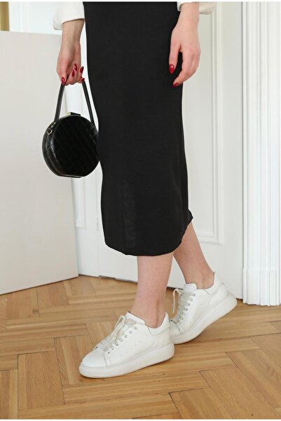 Store Winter Black Long Pencil Skirt with Gathered Slit