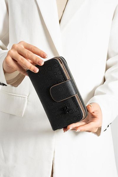 ImPolo Nili Women's Hand Wallet with Black Armoured Print, Size 10X17