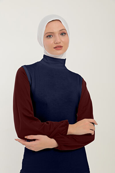 Sonbaharmoda Women's Zero Sleeve Half Turtleneck Combed Cotton Stretch Fabric Body - Navy Blue