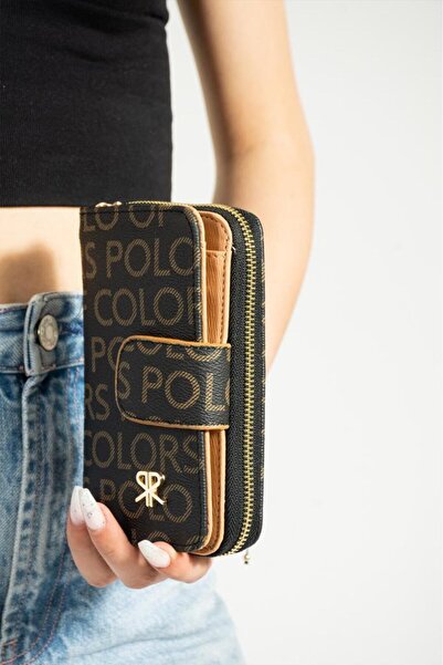 ImPolo Portofel de mână pentru femei Nili Blackkamelemping Print Dimensiune 10x17