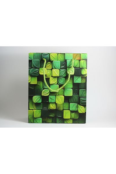ÇABUKLAR Carton Bag Gusseted Green Mosaic (20X10X23,50 cm) - 1 Piece
