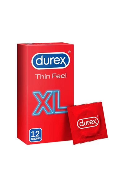Durex ديوركس واقي ذكري للرجال XL بمزلقات ثين فيل - 12 قطعة