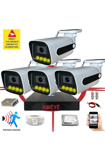 BİSES 4 lü Hareket Algılayan 5 MP Lens 4 Warm Led Gece Renkli Gösteren Kamerası Seti BS 784W