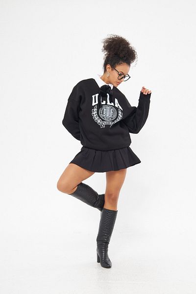 The Champ Clothing Унисекс черен суитшърт с кръгло деколте и вътрешен полар, голям размер
