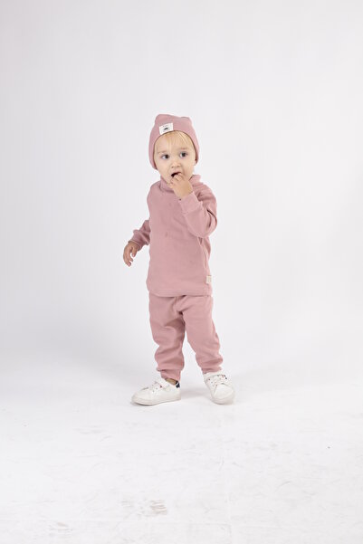 BABYSİ KİDS CLUB Turtleneck Throat Ribbed Cotton Beret 3-Piece Set Baby and C...