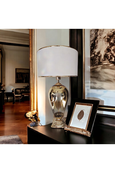 N Naturel Aydınlatma SİLİNDİR ŞAPKALI ABAJUR / CAM GÖVDE / GOLD KAPLAMALI