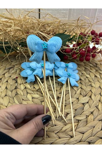 Deniz Party Store 16 cm Blue Stone Long Toothpick Bow - 10 Pieces