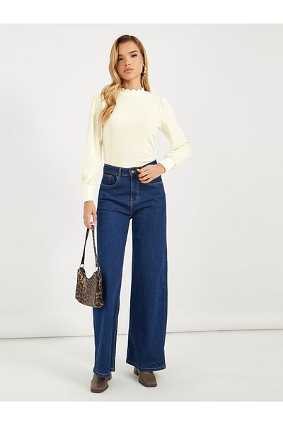 Styli High Neck Pointelle Knit Top