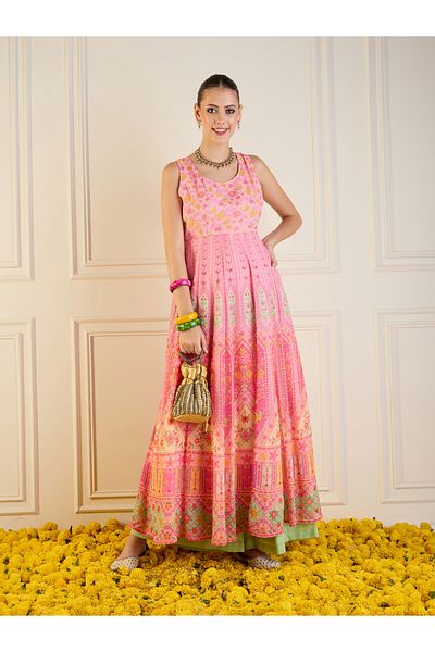 Sassafras By Styli Floral Print Sleeveless Anarkali Kurta
