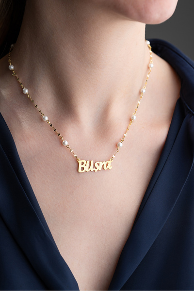 Silvano Jewelry 925 Ayar Gümüş İncili İsimli Kişiye Özel Kolye