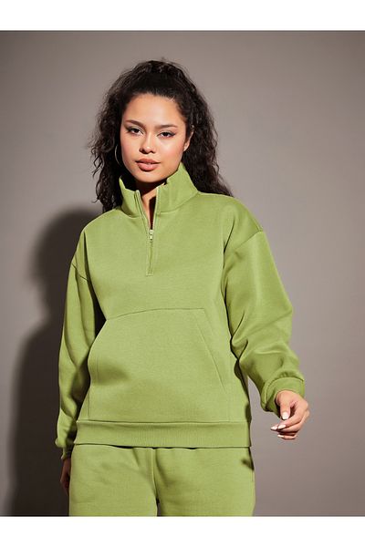 Sassafras By Styli Regular Fit Half Zip Placket Fleece Sweatshirt