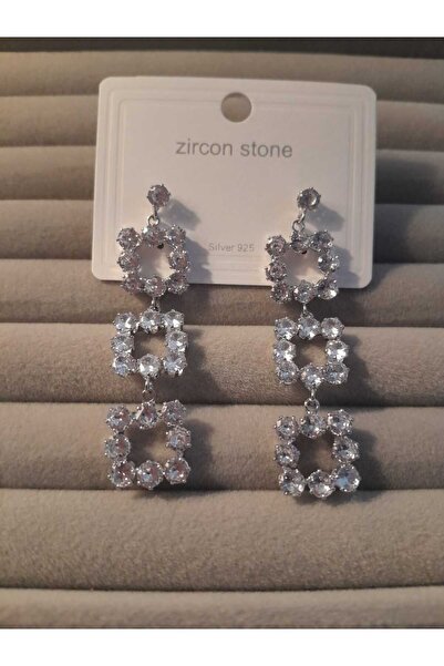 GUNESTAKI Silver Zirkon Taşlı Sallantılı Çelik Küpe