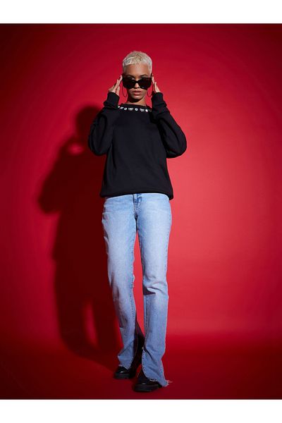 Sassafras By Styli Oversized Studded Faux Pearl Terry Sweatshirt