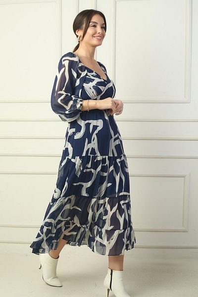 By Saygı Rochie din șifon cu două piepte, cu model abstract, cu guler Madonna