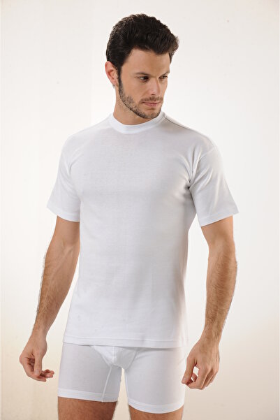 MODA 100% Cotton Soft Textured Rib White Closed Neck Men's Tank Top