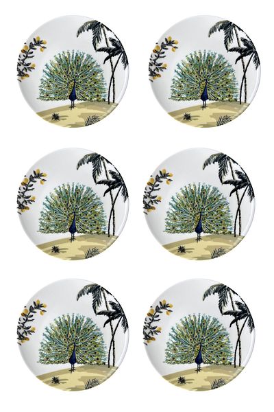 porselenden Peacocks 6 Pieces 6 Seater Premium Porcelain 19 cm Cake Plate Set