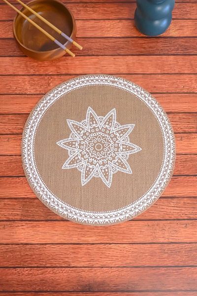 AVANTAGE HOME Ethnic - 6 Pieces Jute Hand Printed Round Tableware Presentation Plate Base Charger American Service 38 Cm