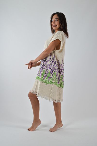 REİNA TEKS Rochie de muselina cu decolteu in V cu model lavanda 1 bucati rochie caftan de plaja