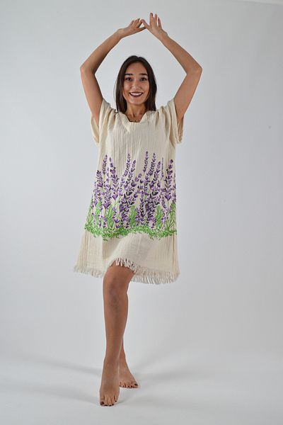 REİNA TEKS Rochie de muselina cu decolteu in V cu model lavanda 1 bucati rochie caftan de plaja