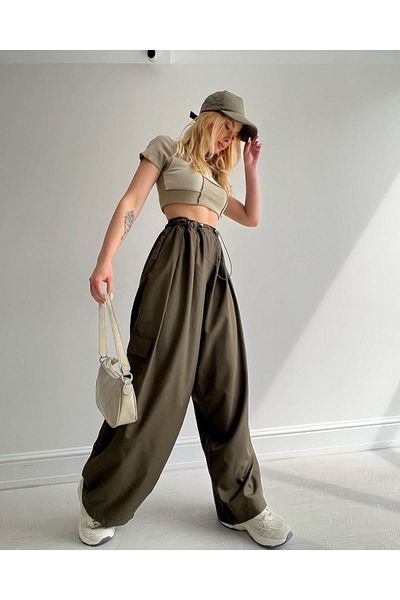CeyssDesign Parachute Fabric Relax Pants with Elastic Waist