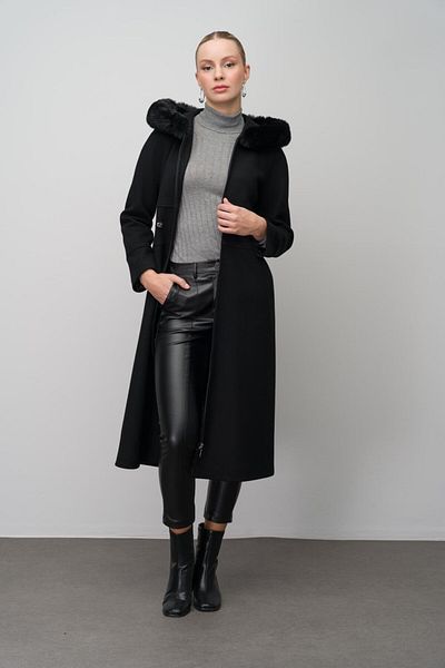 Olcay Șapcă amestecată de lână cu glugă în talie BLACK 6633