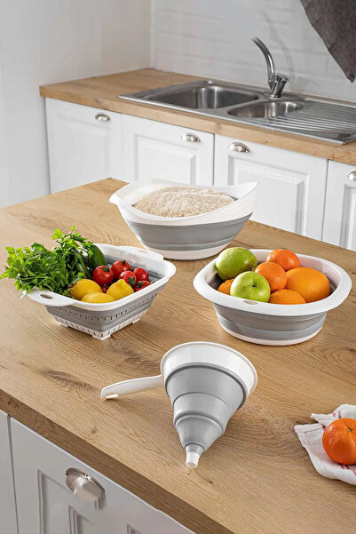 Poomy طقم مطبخ عملي مكون من 4 قطع - قمع، حوض، مصفاة مربعة، مصفاة نحاسية