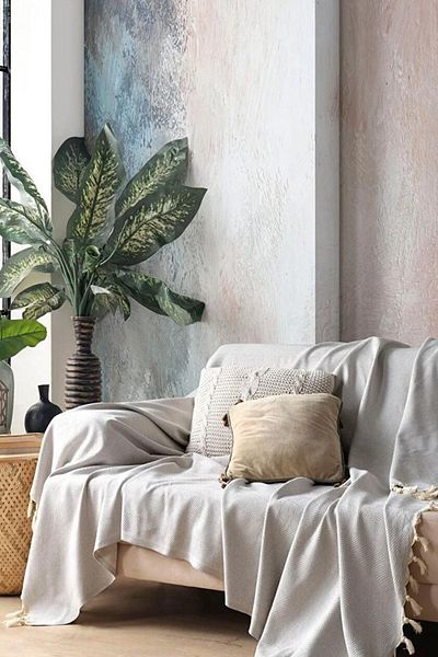 Miracolo Home Set de huse de canapea decorative din bumbac de culoare naturală, dimensiune 170x230, design optim anti-alunecare (2 buc.)