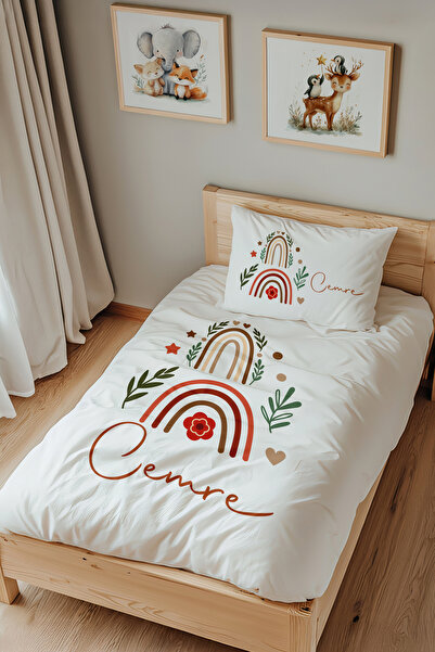 Lilabio İsme Özel Tek Kişilik %100 Pamuk Nevresim Takımı (160X220 CM) Çiçekli...