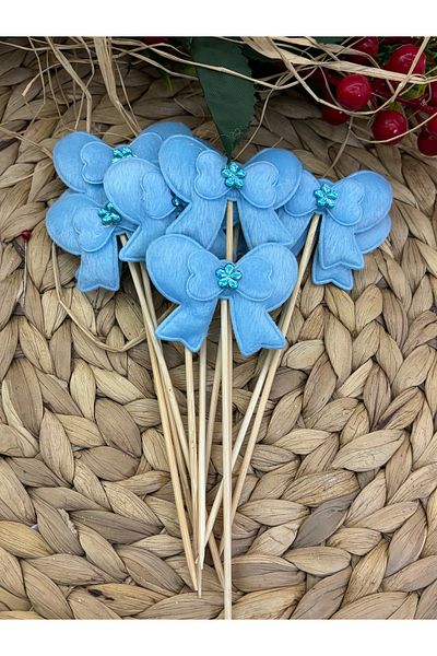 Deniz Party Store 16 cm Blue Stone Long Toothpick Bow - 10 Pieces