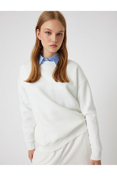 Koton Long Sleeve Oversize Sweatshirt - Crew Neck