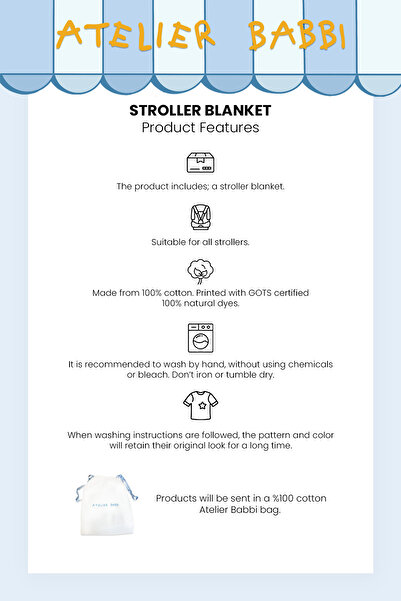 Atelier Babbi 100% Cotton Stroller Cover - Ribbon/Beige