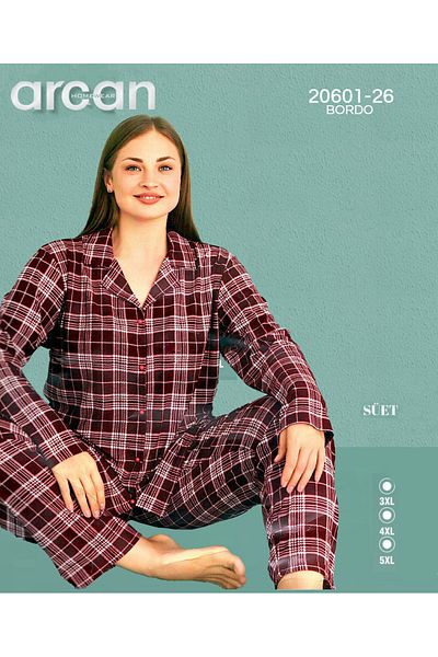 ARCAN Set de pijamale cu mâneci lungi cu nasturi din piele intoarsa Battal