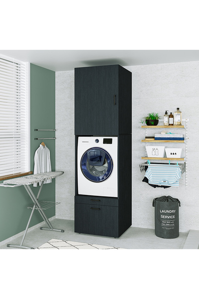 ROOMART 2 Çekmeceli Çamaşır ve Kurutma Makinesi Dolabı + Üst Dolap, Banyo Dol...