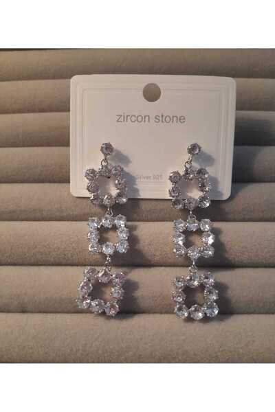 GUNESTAKI Silver Zirkon Taşlı Sallantılı Çelik Küpe