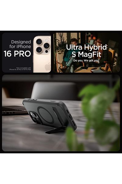 Spigen Ultra Hybrid S MagFit for iPhone 16 PRO case with Kickstand - Frost Black