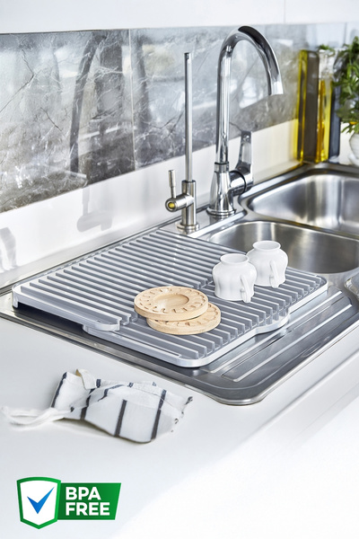 Nandy Home Çok Amaçlı Bulaşıklık Tezgah Üstü Kurutmalık Bulaşık Tepsisi GRİ