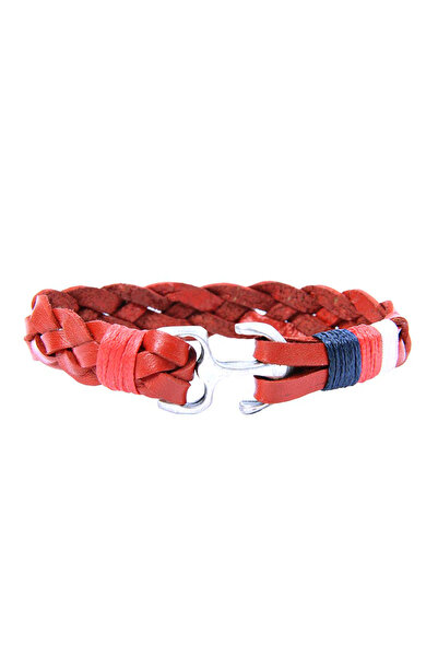 Rouge Knitted Leather Anchor Figure Red Unisex Bracelet 15 cm