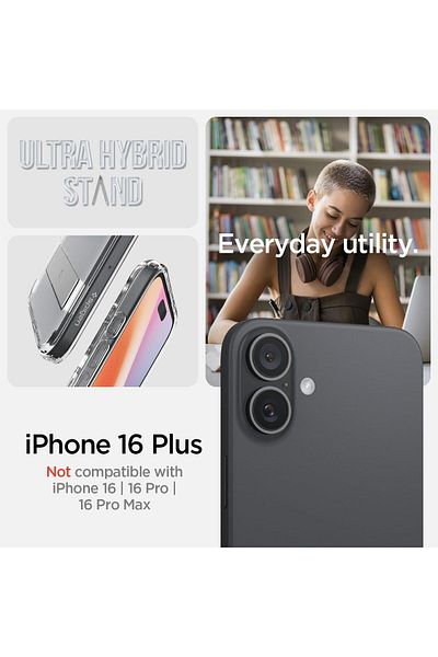 Spigen Ultra Hybrid S MagFit for iPhone 16 PLUS case with Kickstand - Crystal Clear