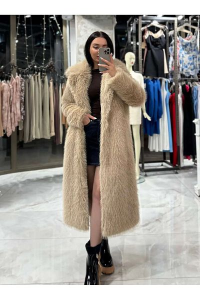 bymaestro woman Γυναικείο μακρύ παλτό από ψεύτικη γούνα