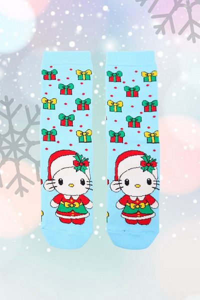 EFBUTİK Hello Kitty Χριστουγεννιάτικες κάλτσες με μπλε συσκευασία δώρου