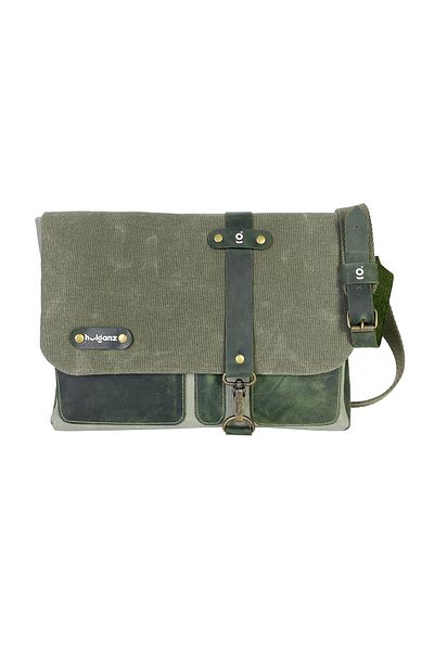 Hulganz Τσάντα Halwara Waxed Canvas Messenger - Γνήσιο δέρμα, 22x31 cm / 13 ιντσών Messenger Bag