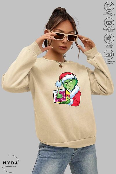 Nyda Collections Grinch Christmas New Year Printed - Unisex μακρυμάνικο φούτερ χωρίς κουκούλα