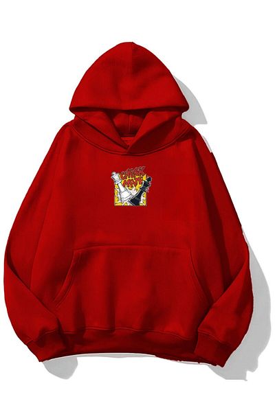 The Champ Clothing Унисекс суитшърт с червена качулка и карикатурен щампа