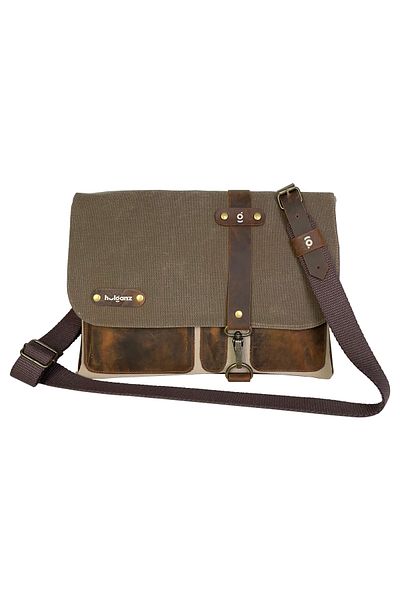 Hulganz Чанта през рамо от восъчен плат Halwara - Естествена кожа, 22x31 см / 13 инча