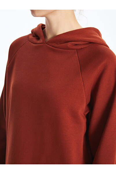 LC Waikiki Γυναικείο χοντρό φούτερ με κουκούλα μπορντό Oversize